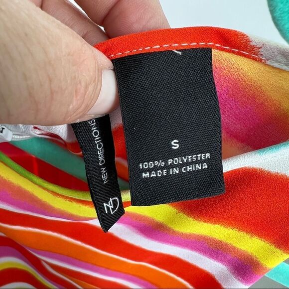 New Directions Striped Colorblock Pink Orange Back Slit Cape Sleeveless Tank Top - Picture 9 of 10